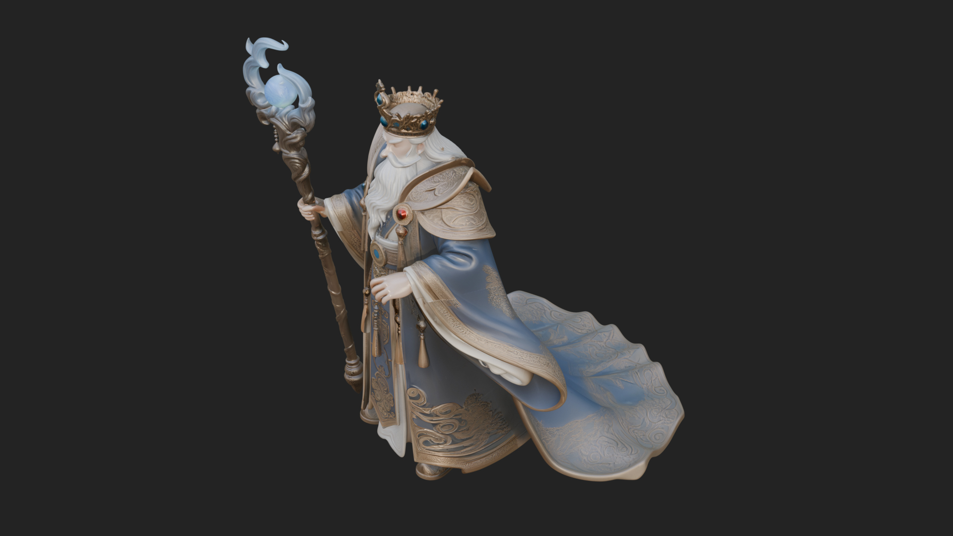Crowned Bearded King Statue Design 22 3d Print Model 3D Model