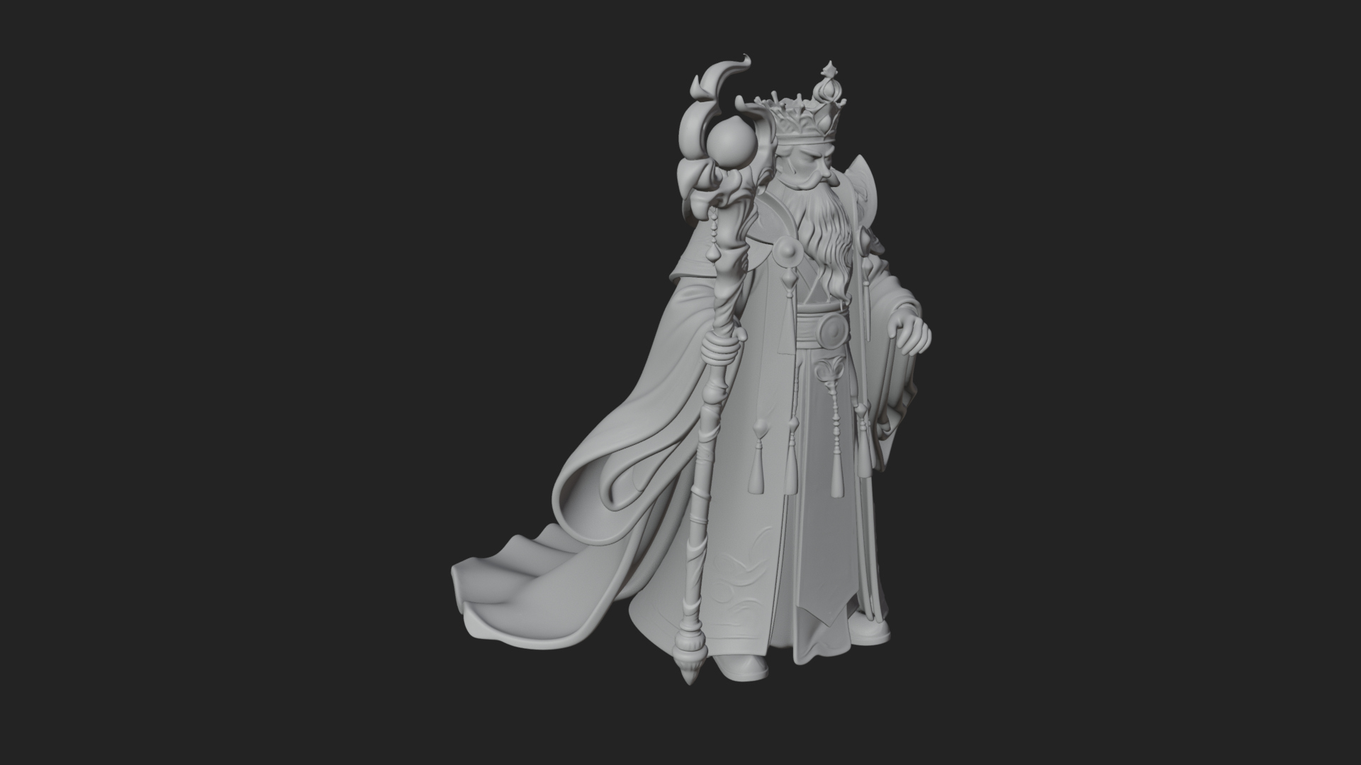 Crowned Bearded King Statue Design 22 3d Print Model 3D Model