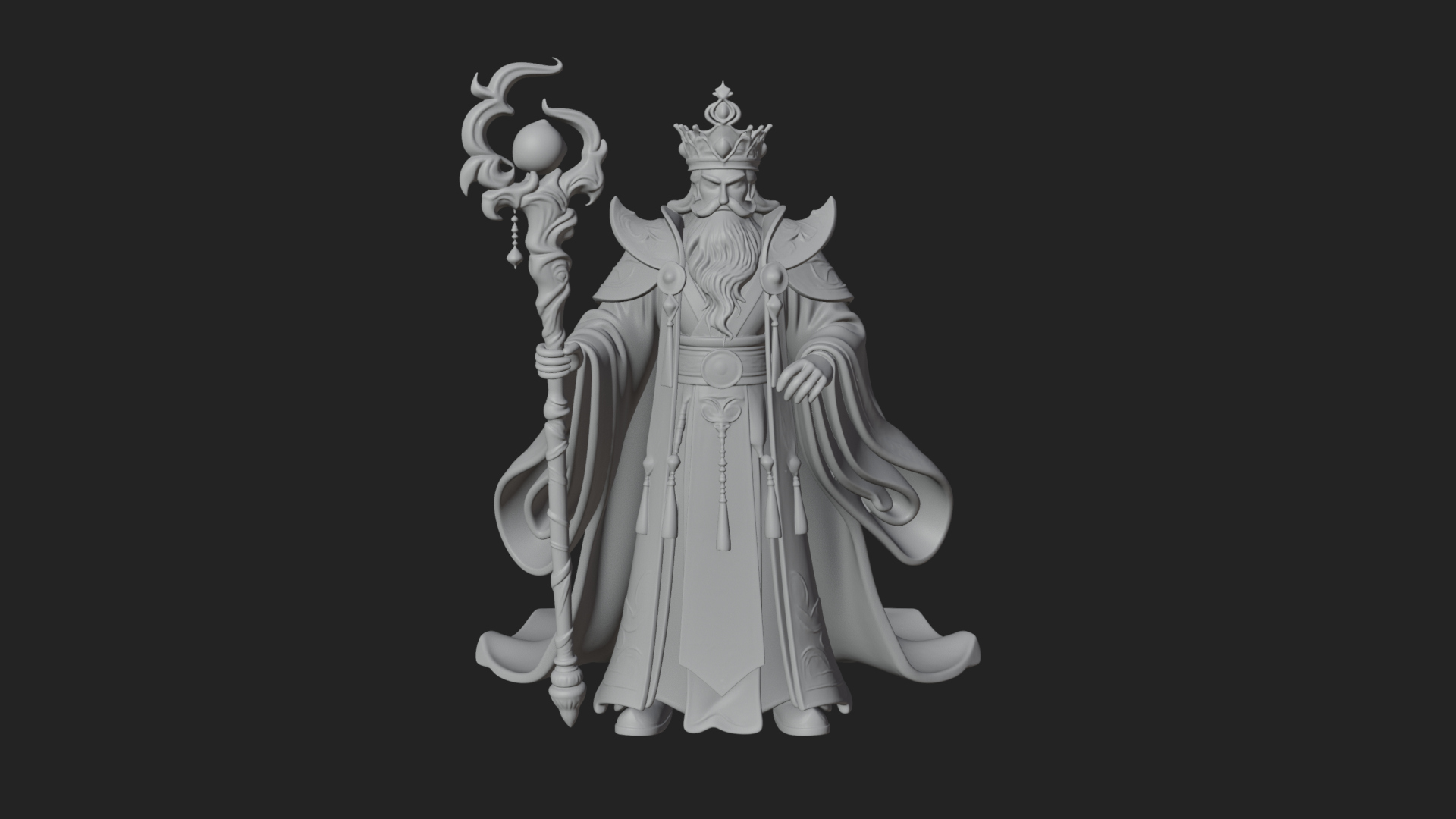 Crowned Bearded King Statue Design 22 3d Print Model 3D Model