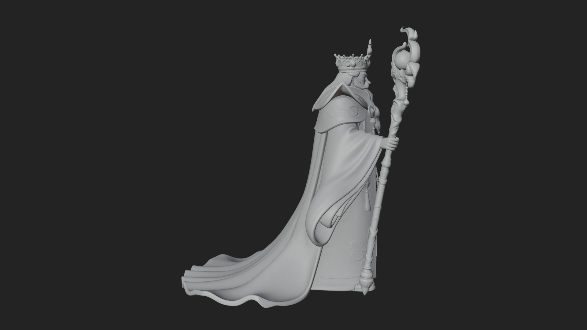 Crowned Bearded King Statue Design 22 3d Print Model 3D Model