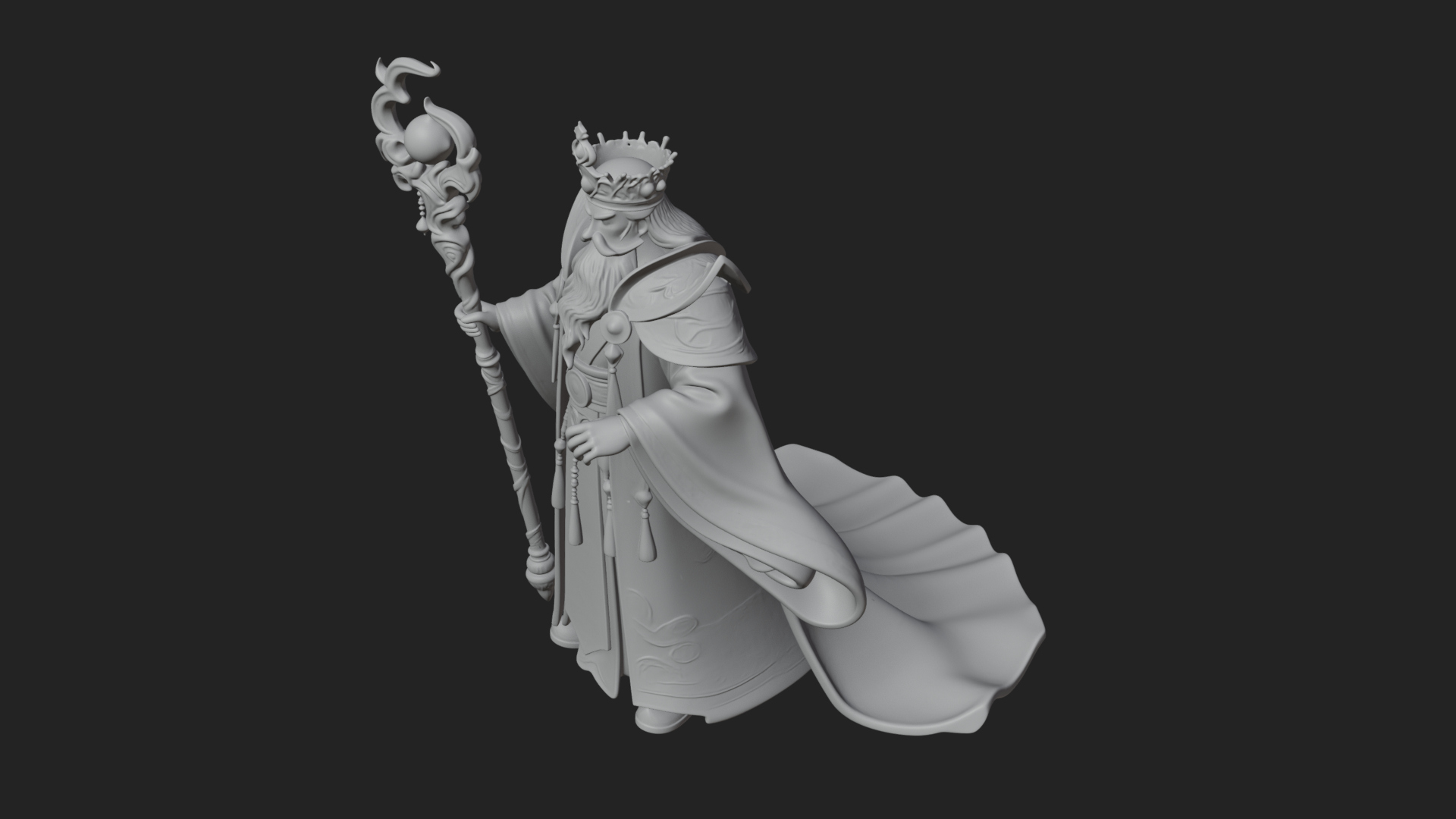 Crowned Bearded King Statue Design 22 3d Print Model 3D Model