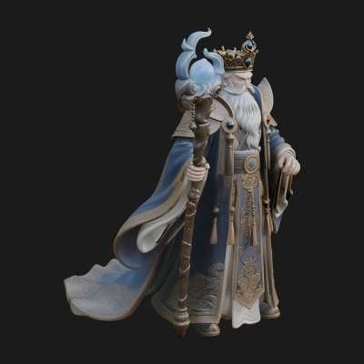 Crowned Bearded King Statue Design 22 3d Print Model