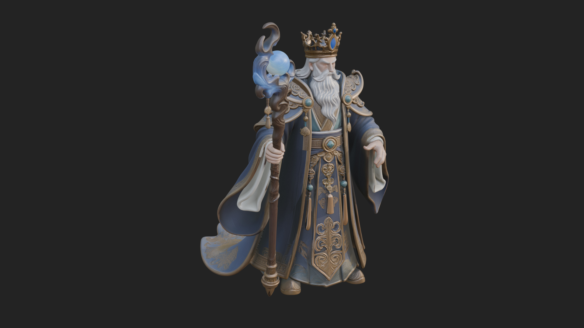 Crowned Bearded King Statue Design 23 3D Print Model 3D Model