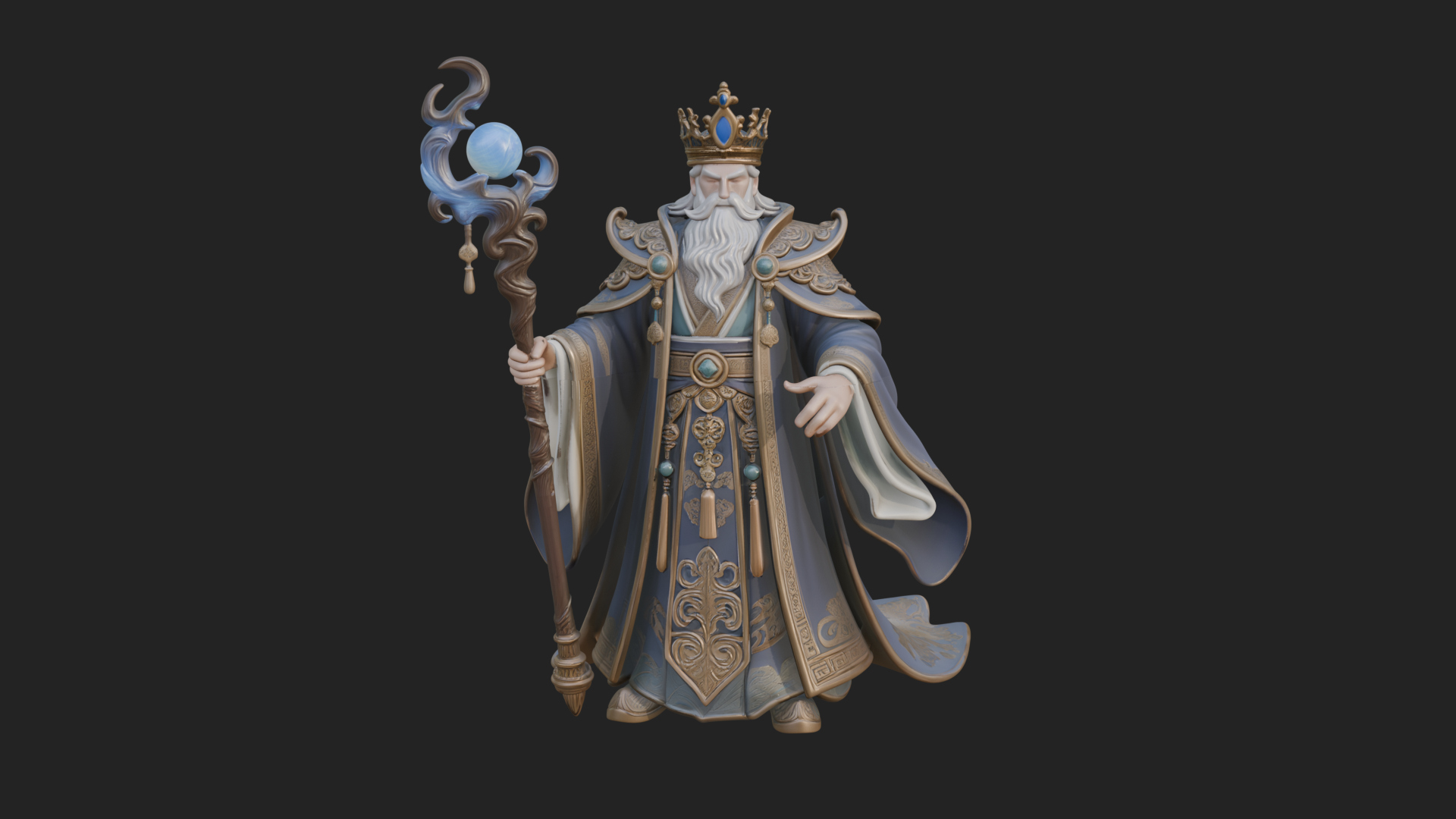 Crowned Bearded King Statue Design 23 3D Print Model 3D Model