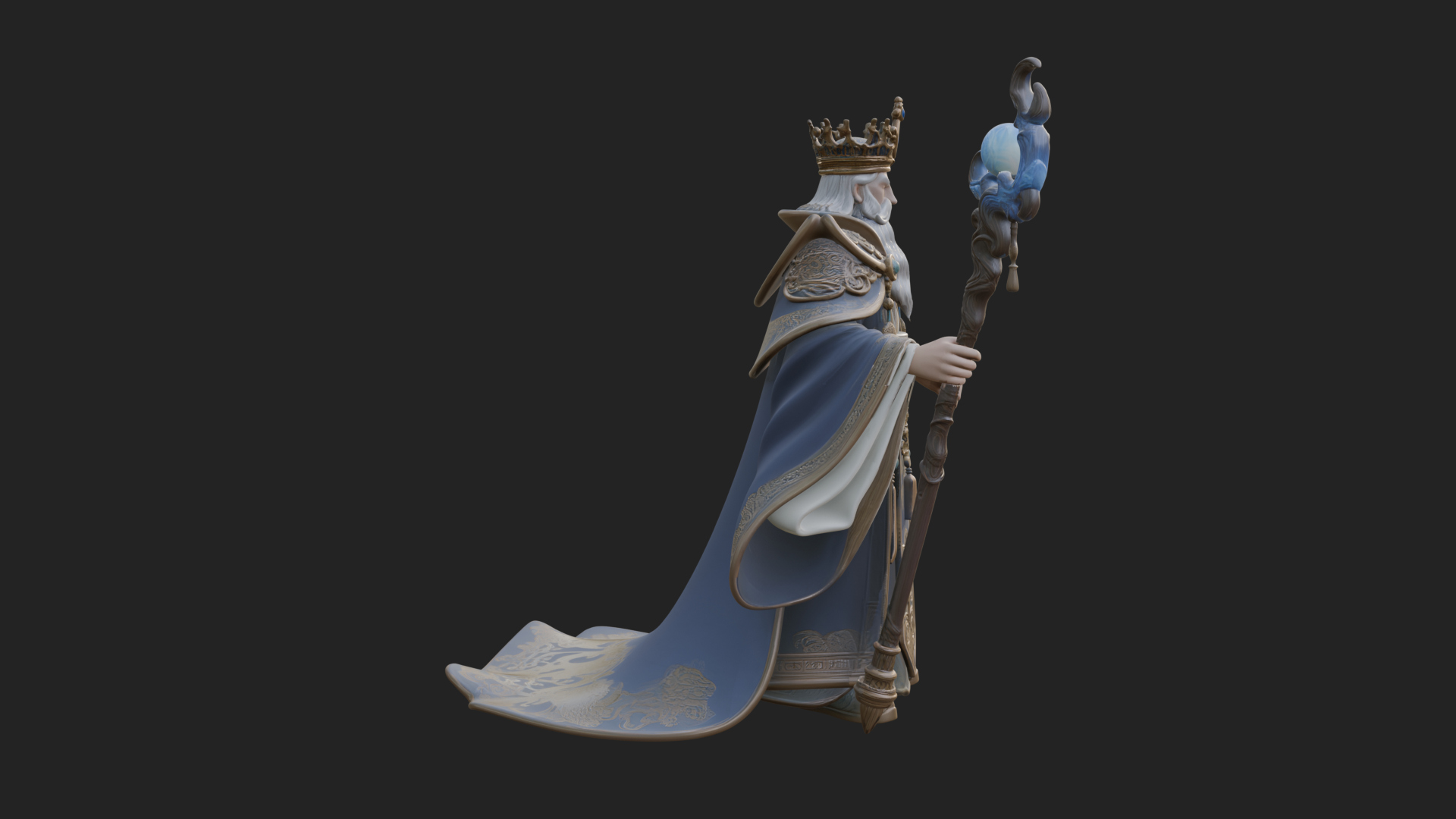 Crowned Bearded King Statue Design 23 3D Print Model 3D Model