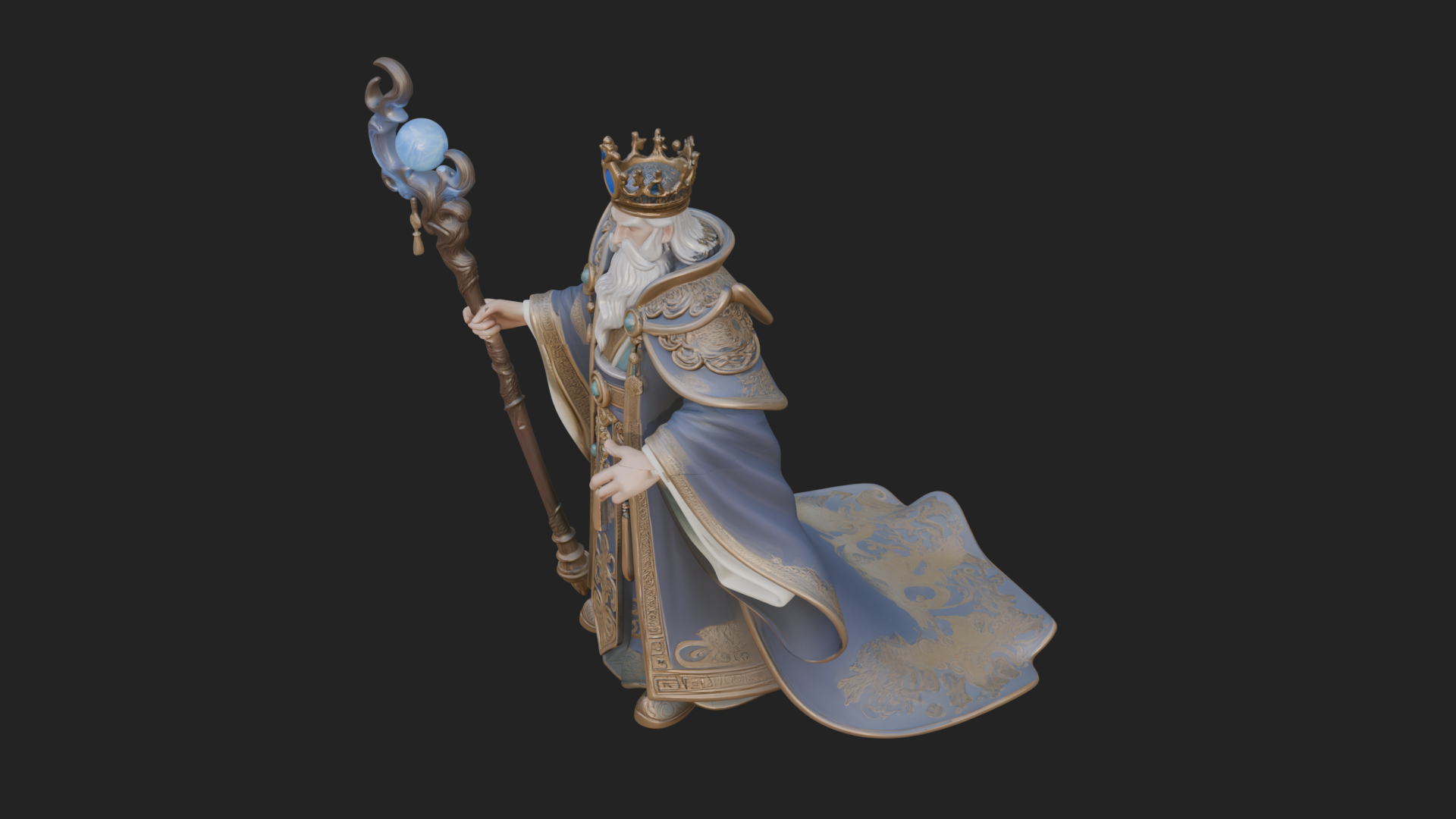 Crowned Bearded King Statue Design 23 3D Print Model 3D Model