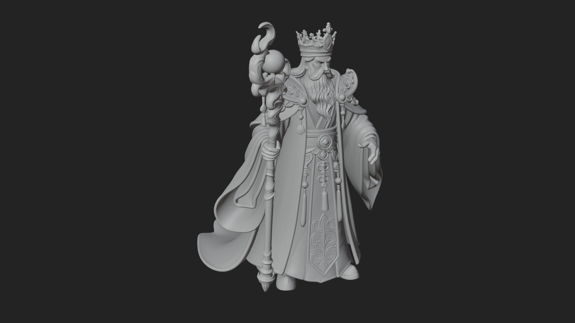 Crowned Bearded King Statue Design 23 3D Print Model 3D Model