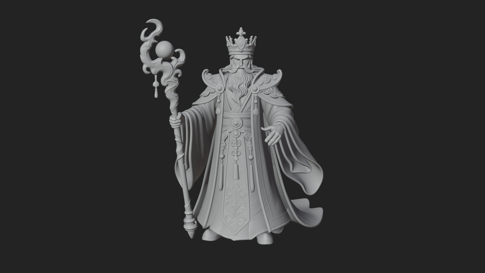 Crowned Bearded King Statue Design 23 3D Print Model 3D Model