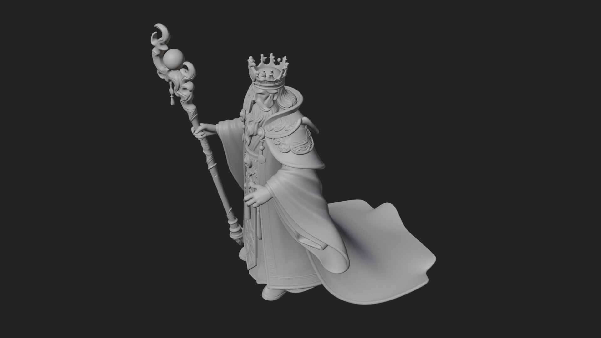 Crowned Bearded King Statue Design 23 3D Print Model 3D Model