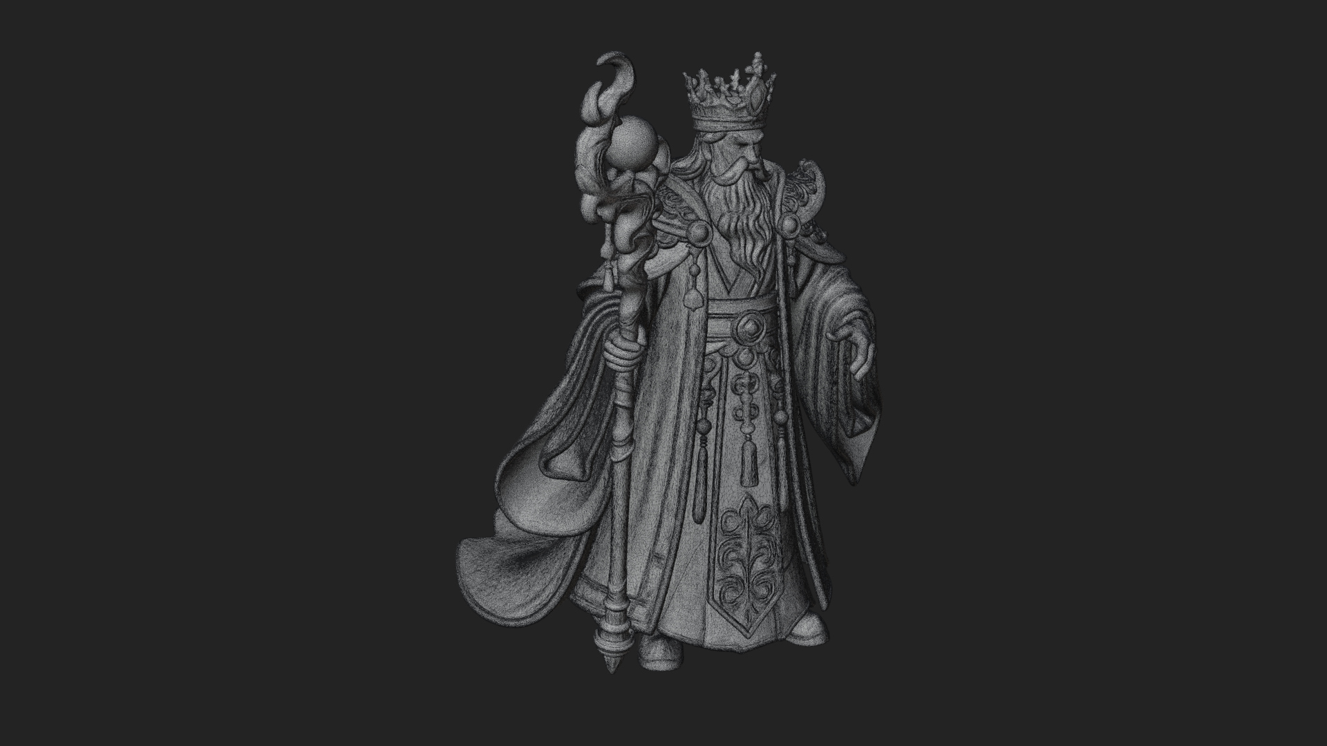 Crowned Bearded King Statue Design 23 3D Print Model 3D Model