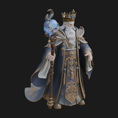 Crowned Bearded King Statue Design 23 3D Print Model