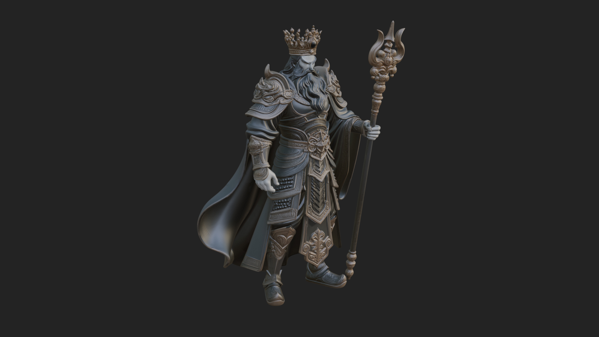 Crowned Bearded King Statue Design 24 3D Print Model 3D Model