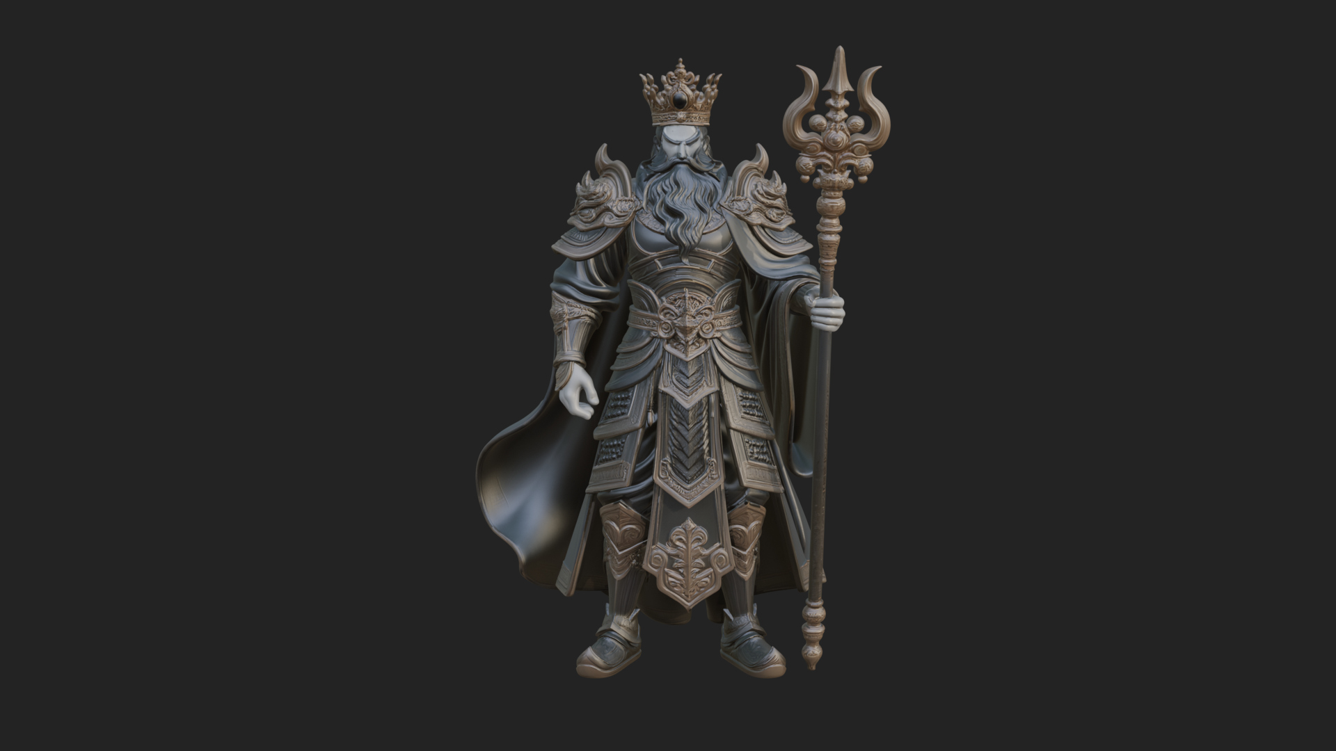 Crowned Bearded King Statue Design 24 3D Print Model 3D Model