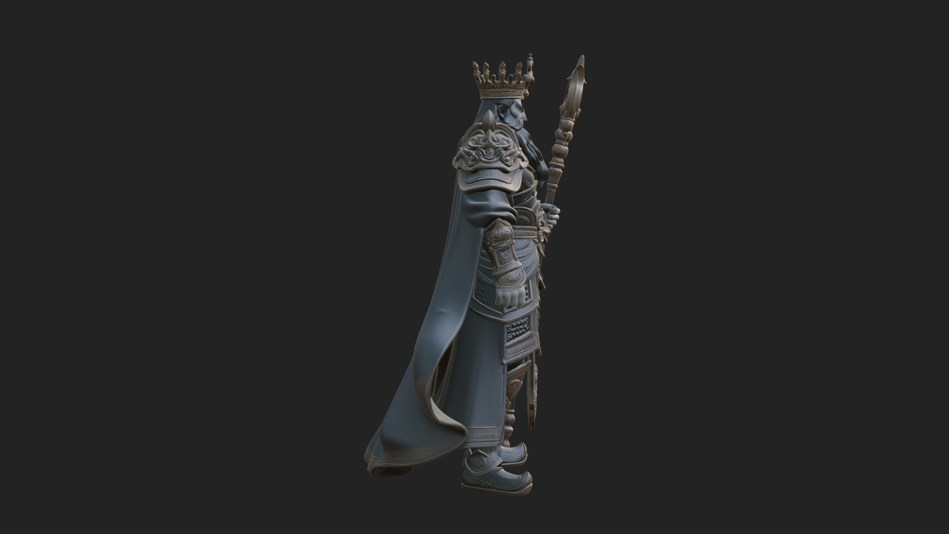 Crowned Bearded King Statue Design 24 3D Print Model 3D Model