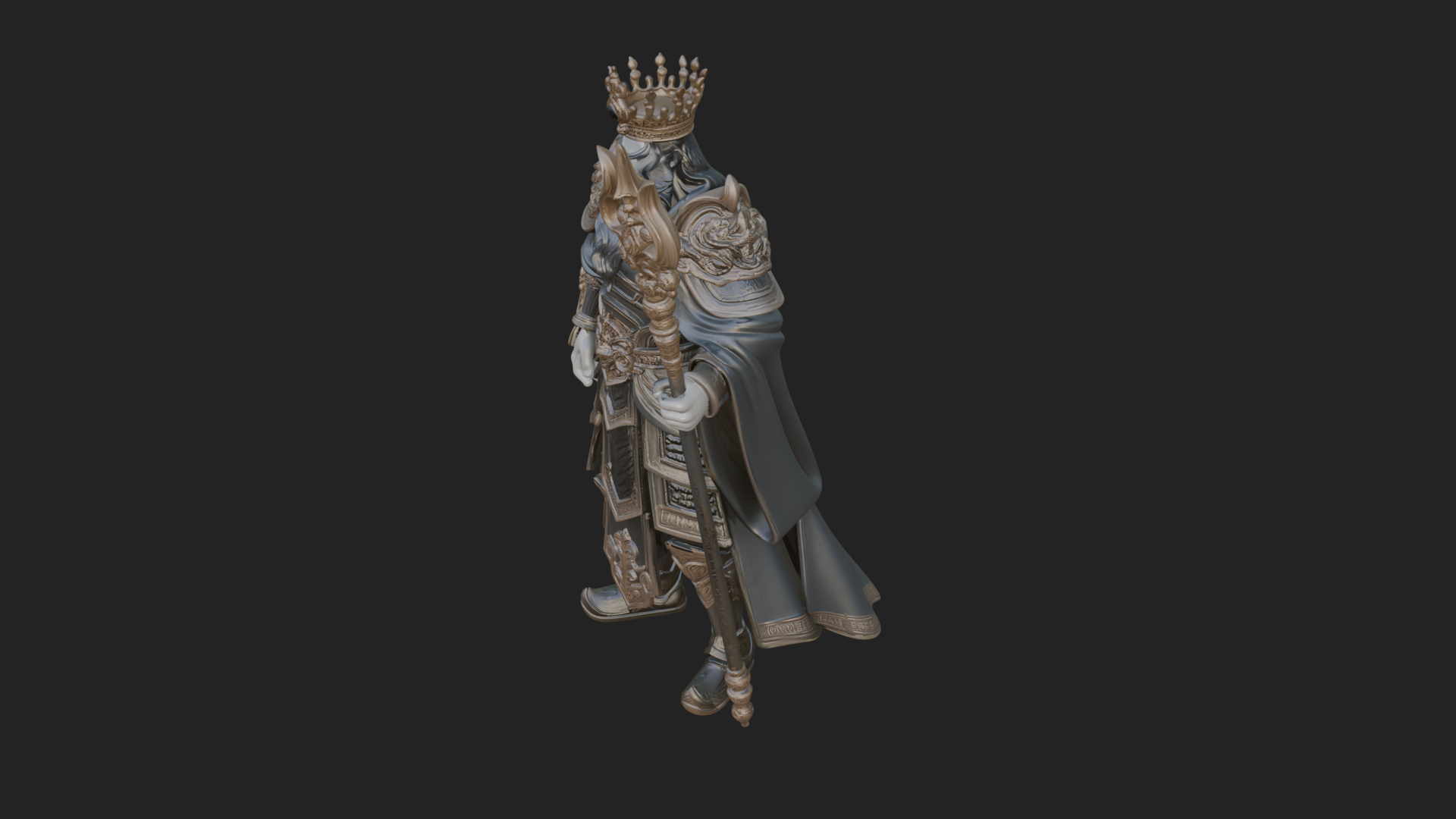 Crowned Bearded King Statue Design 24 3D Print Model 3D Model