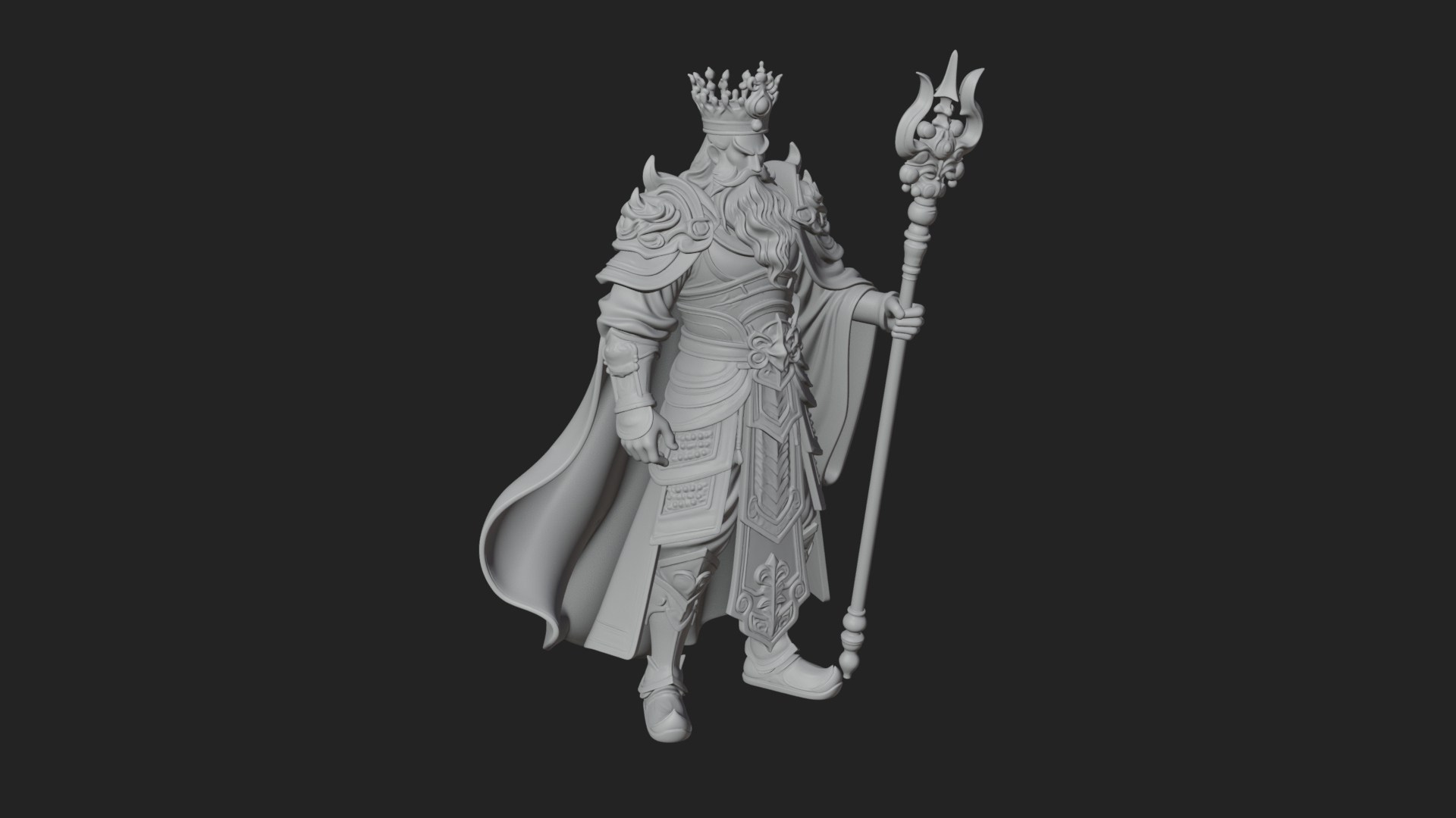Crowned Bearded King Statue Design 24 3D Print Model 3D Model