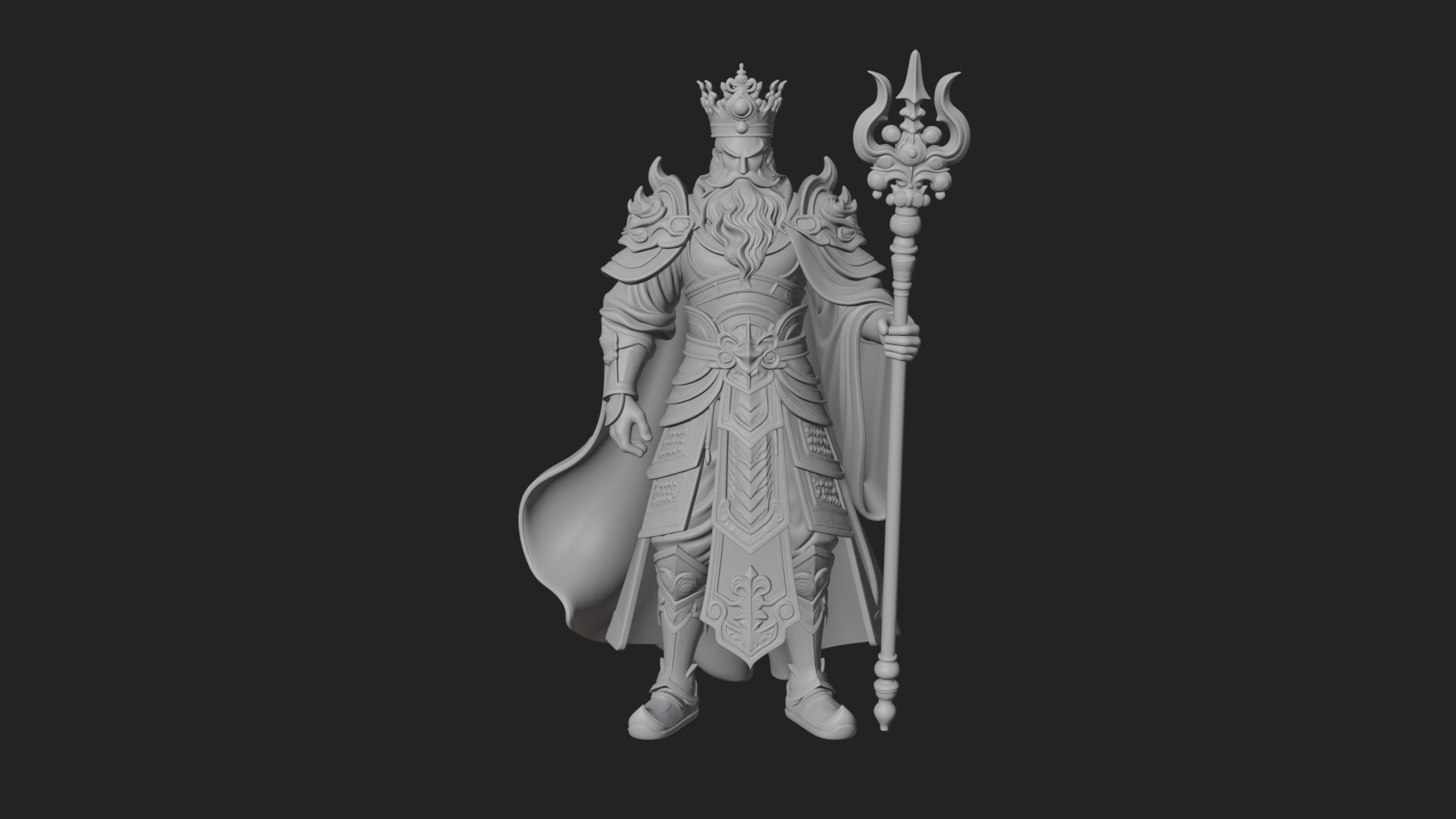 Crowned Bearded King Statue Design 24 3D Print Model 3D Model