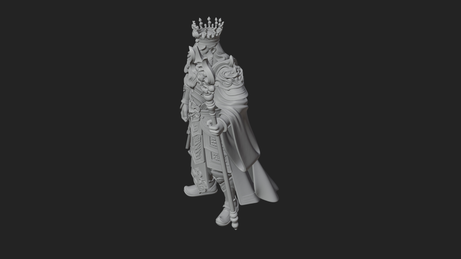 Crowned Bearded King Statue Design 24 3D Print Model 3D Model