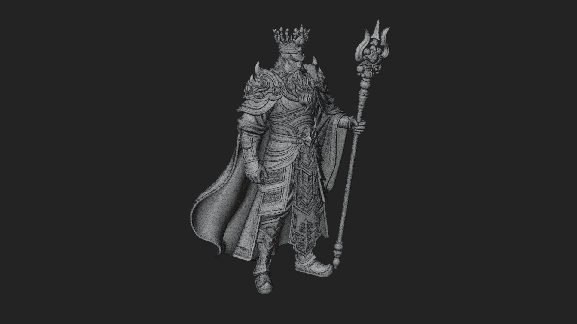 Crowned Bearded King Statue Design 24 3D Print Model 3D Model