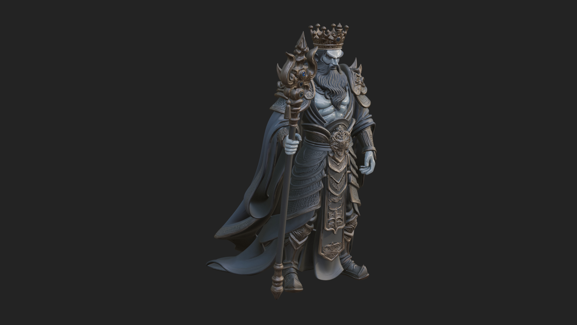 Crowned Bearded King Statue Design 25 3D Print Model 3D Model