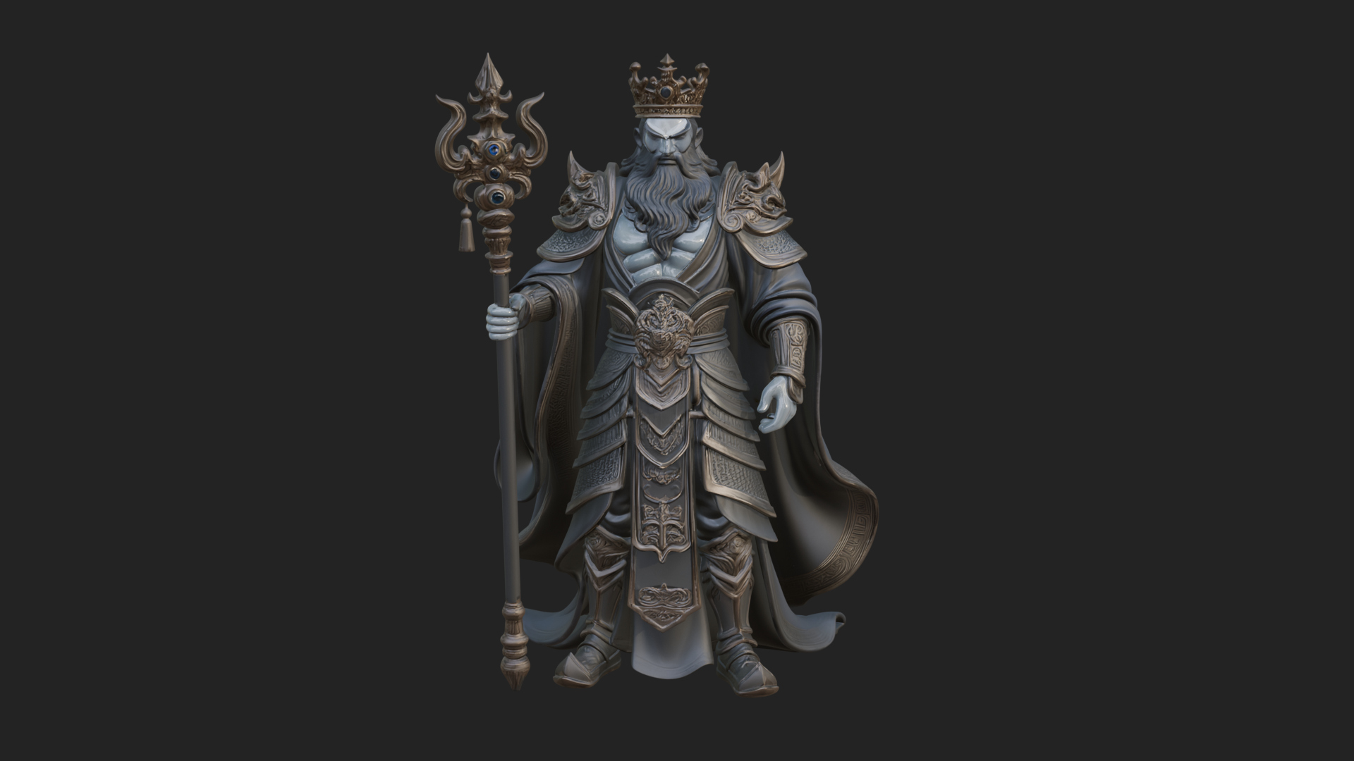 Crowned Bearded King Statue Design 25 3D Print Model 3D Model