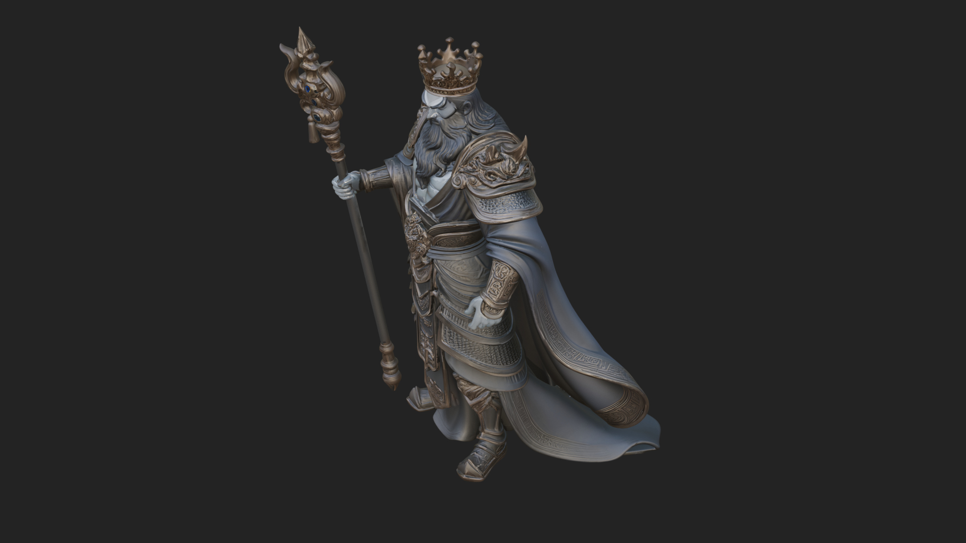 Crowned Bearded King Statue Design 25 3D Print Model 3D Model
