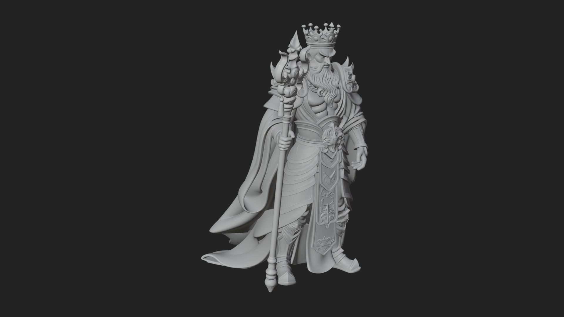 Crowned Bearded King Statue Design 25 3D Print Model 3D Model
