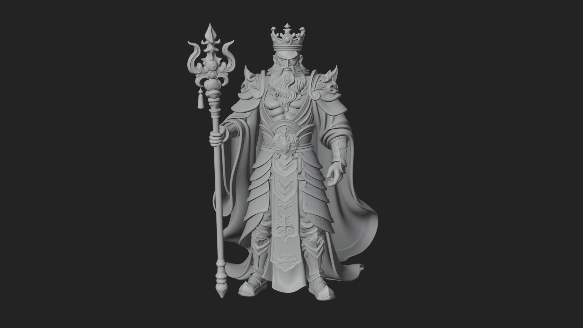 Crowned Bearded King Statue Design 25 3D Print Model 3D Model