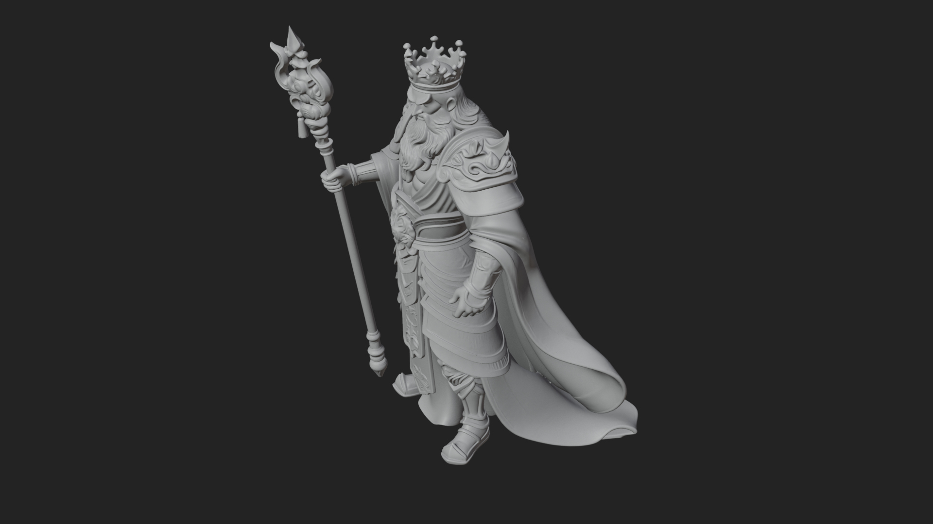 Crowned Bearded King Statue Design 25 3D Print Model 3D Model