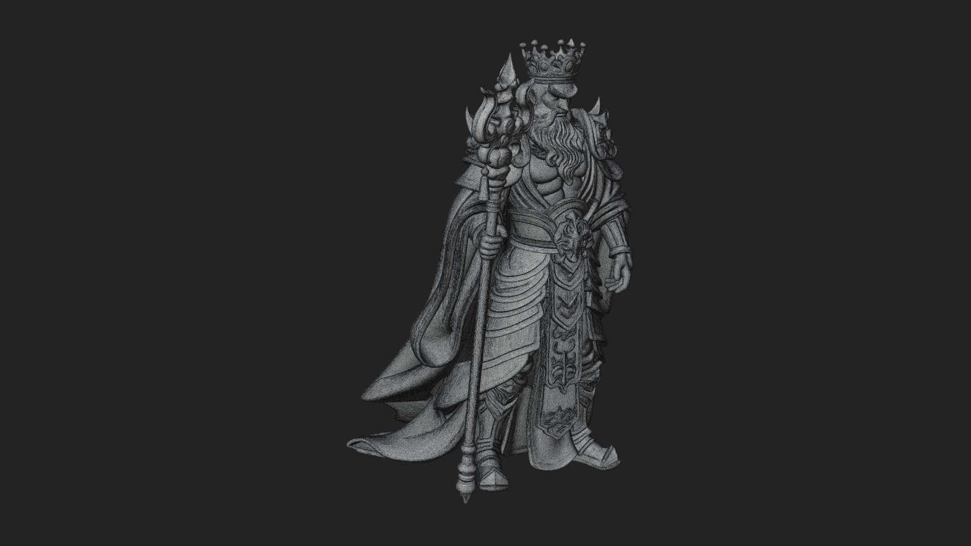 Crowned Bearded King Statue Design 25 3D Print Model 3D Model