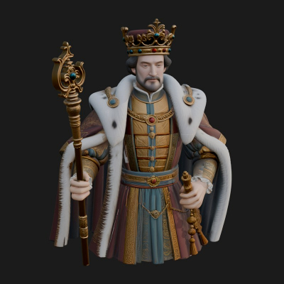 Crowned Bearded King Statue Design 3 3D Print Model