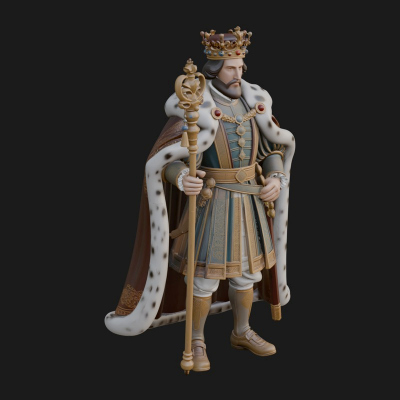 Crowned Bearded King Statue Design 4 3D Print Model