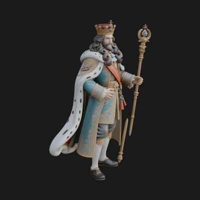 Crowned Bearded King Statue Design 5 3D Print Model
