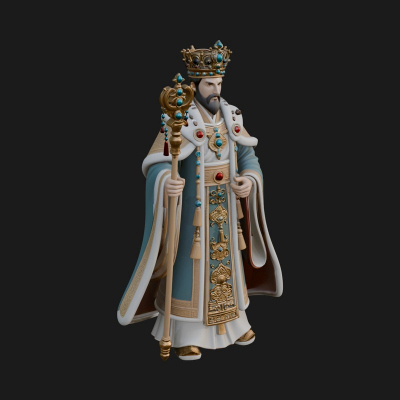 Crowned Bearded King Statue Design 6 3D Print Model