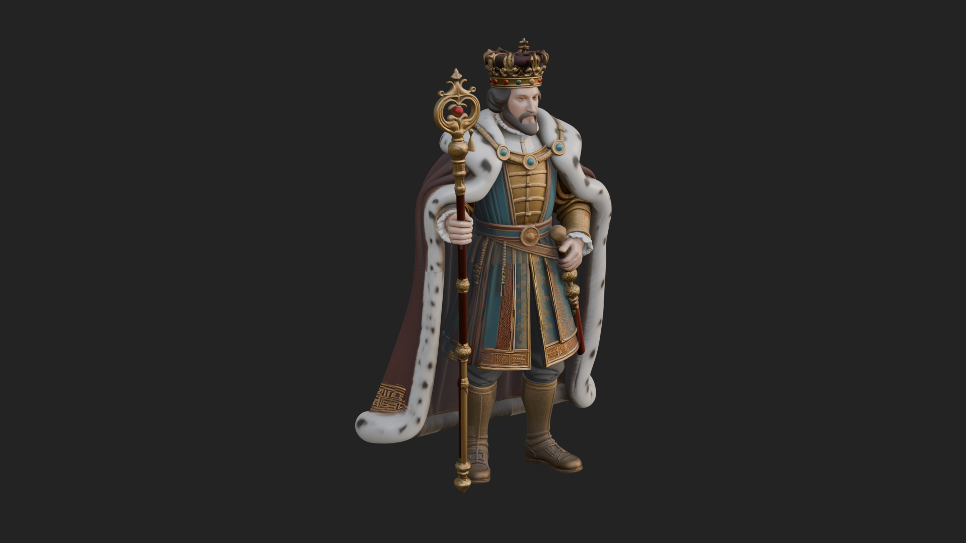 Crowned Bearded King Statue Design 7 3D Print Model 3D Model