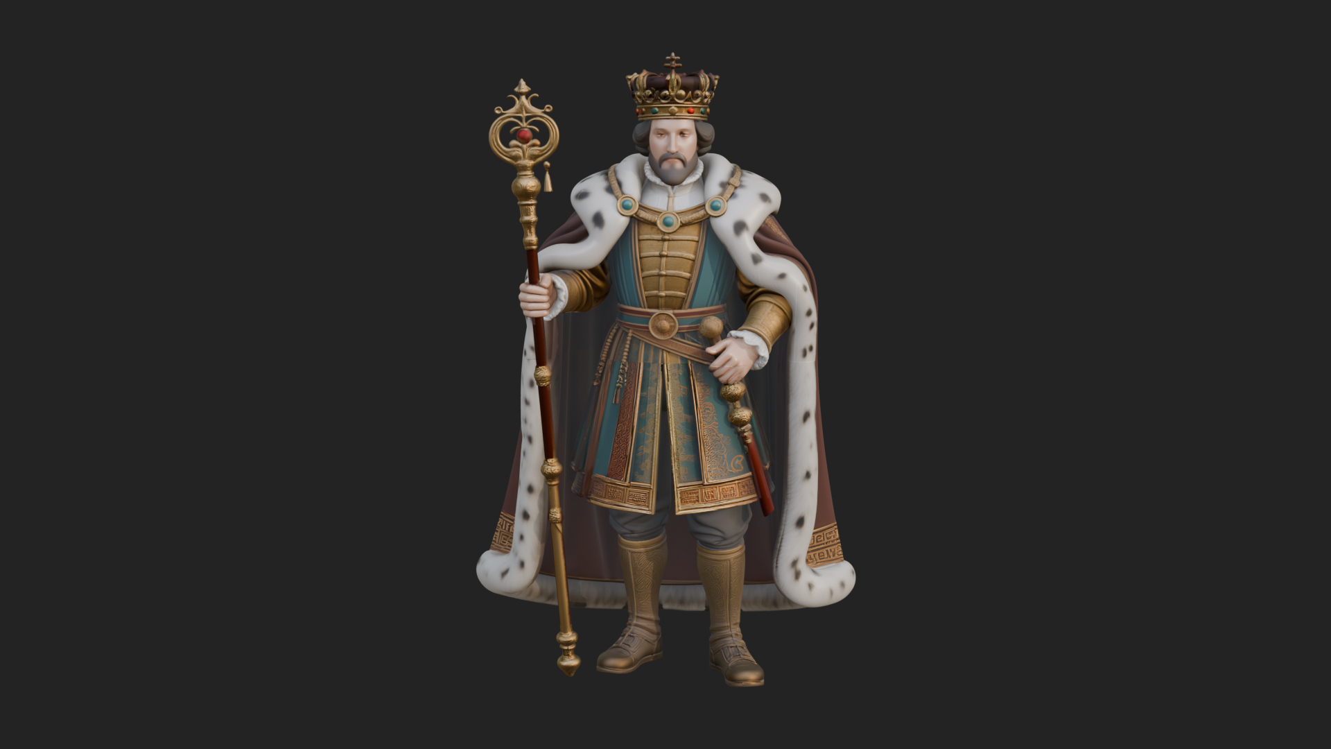 Crowned Bearded King Statue Design 7 3D Print Model 3D Model