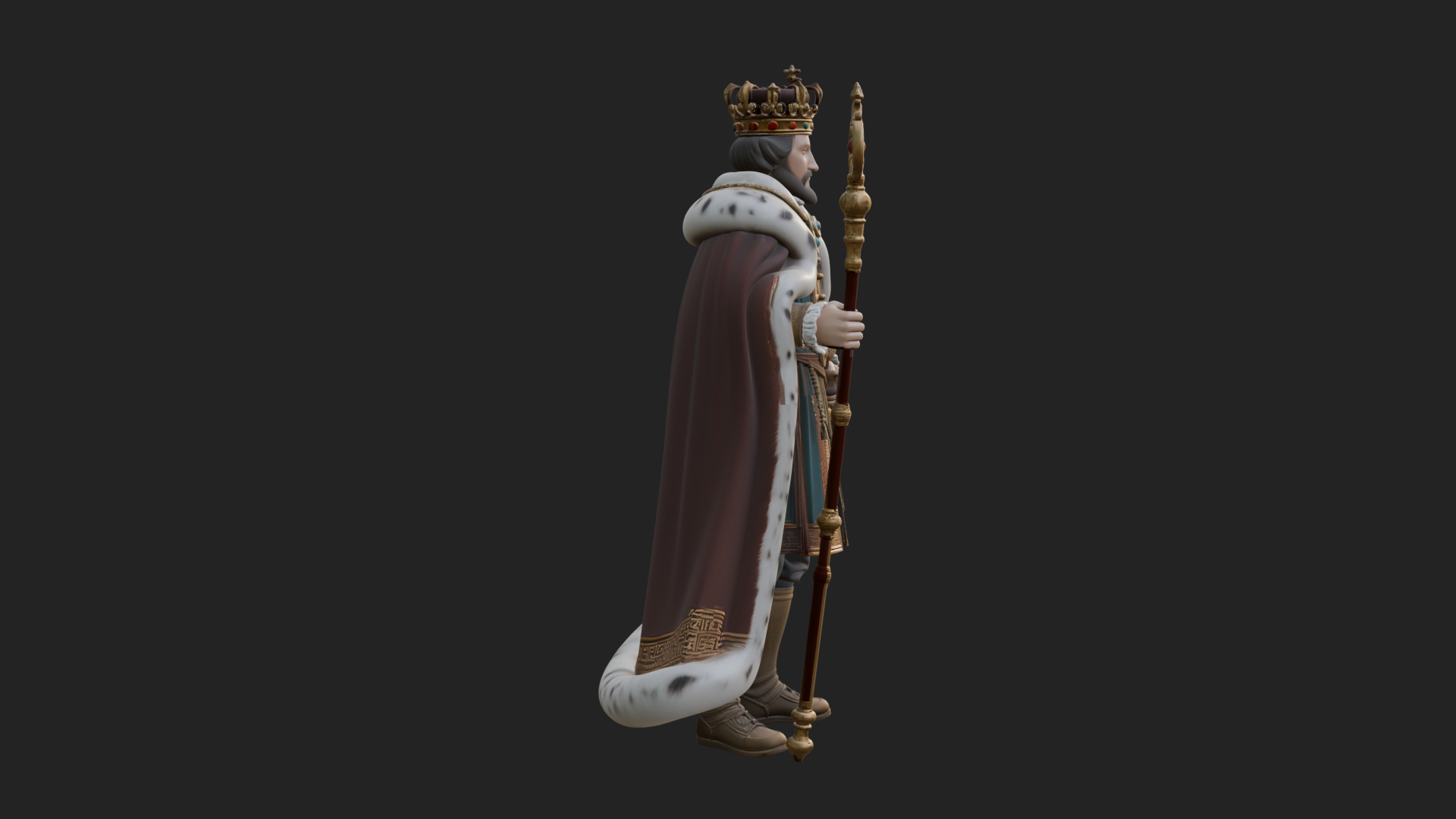 Crowned Bearded King Statue Design 7 3D Print Model 3D Model