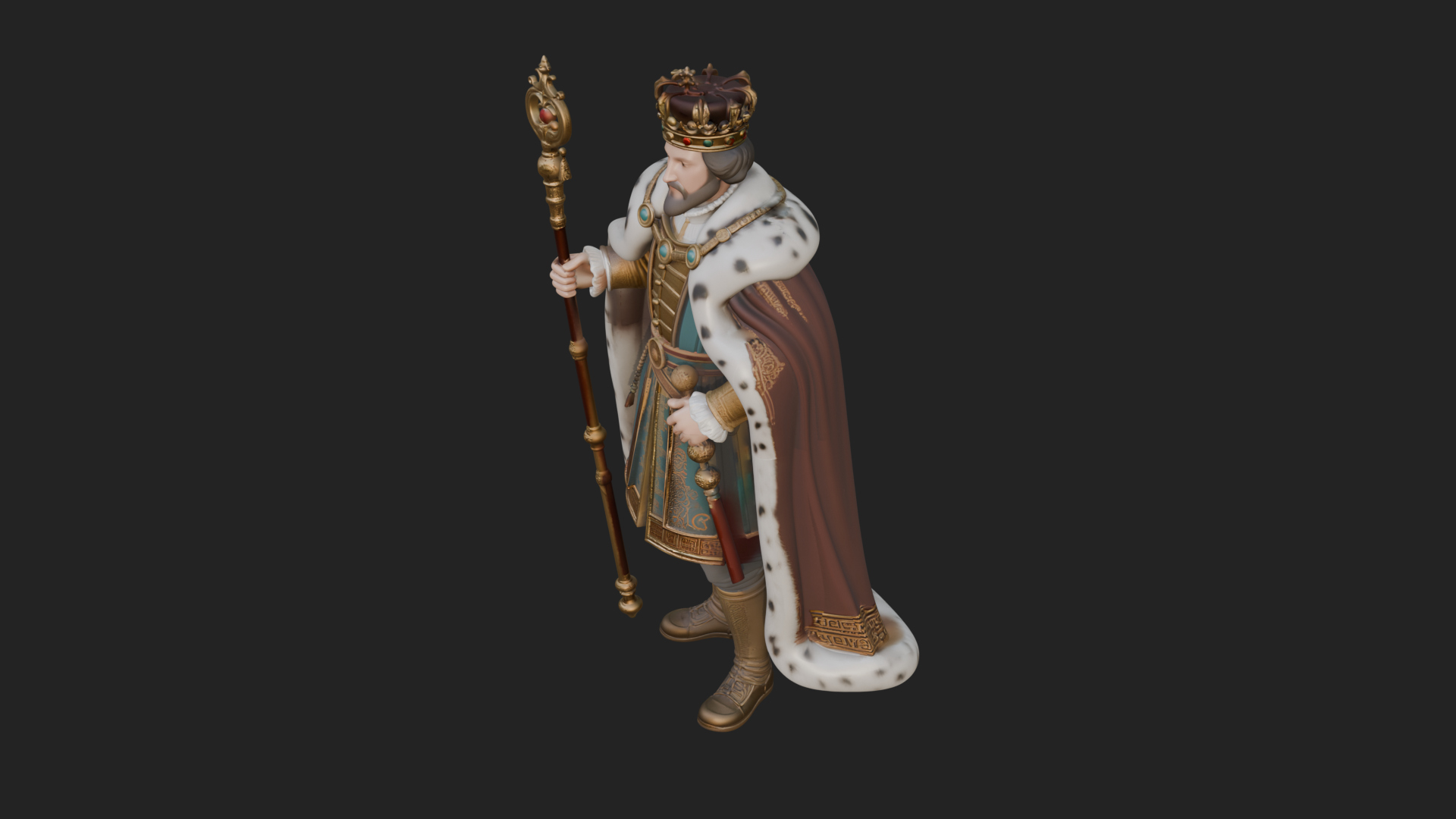 Crowned Bearded King Statue Design 7 3D Print Model 3D Model