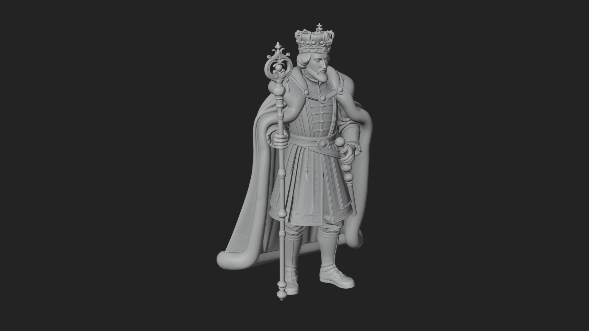 Crowned Bearded King Statue Design 7 3D Print Model 3D Model