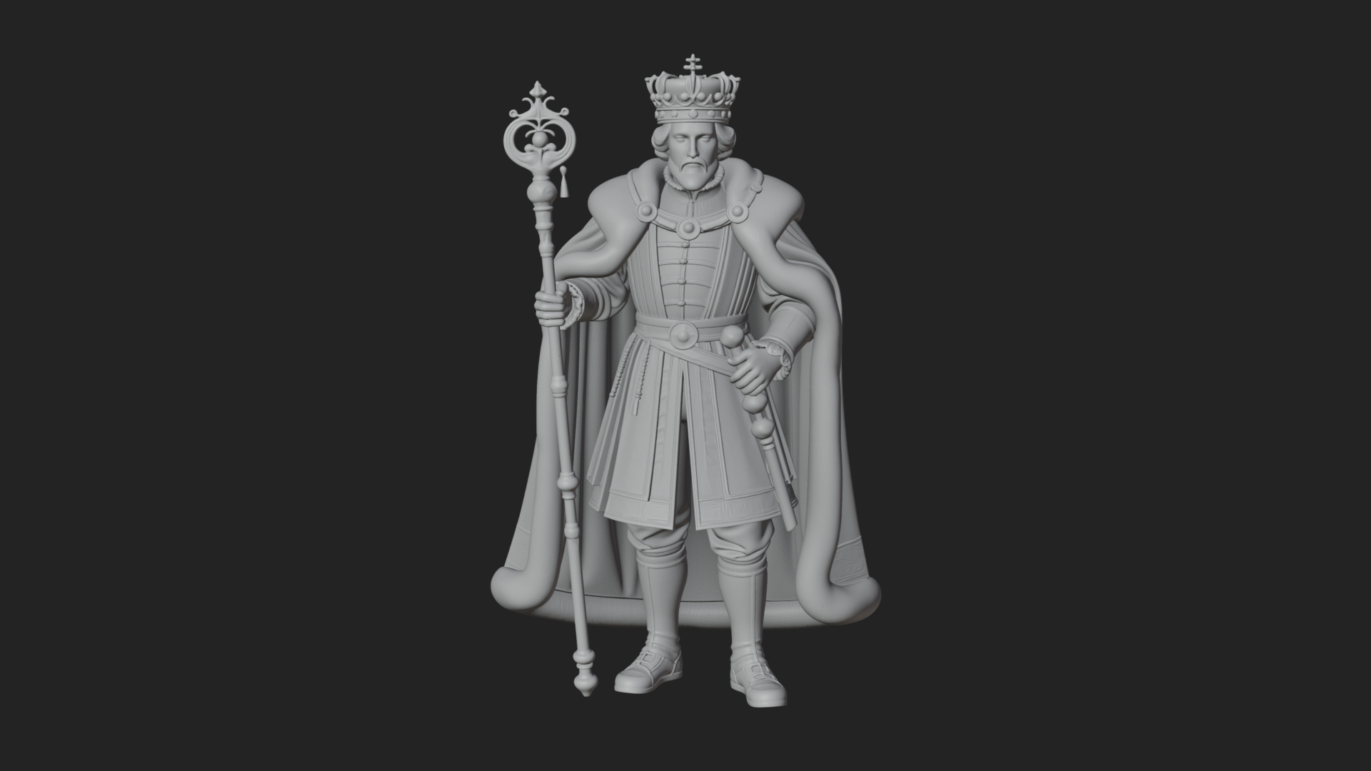 Crowned Bearded King Statue Design 7 3D Print Model 3D Model