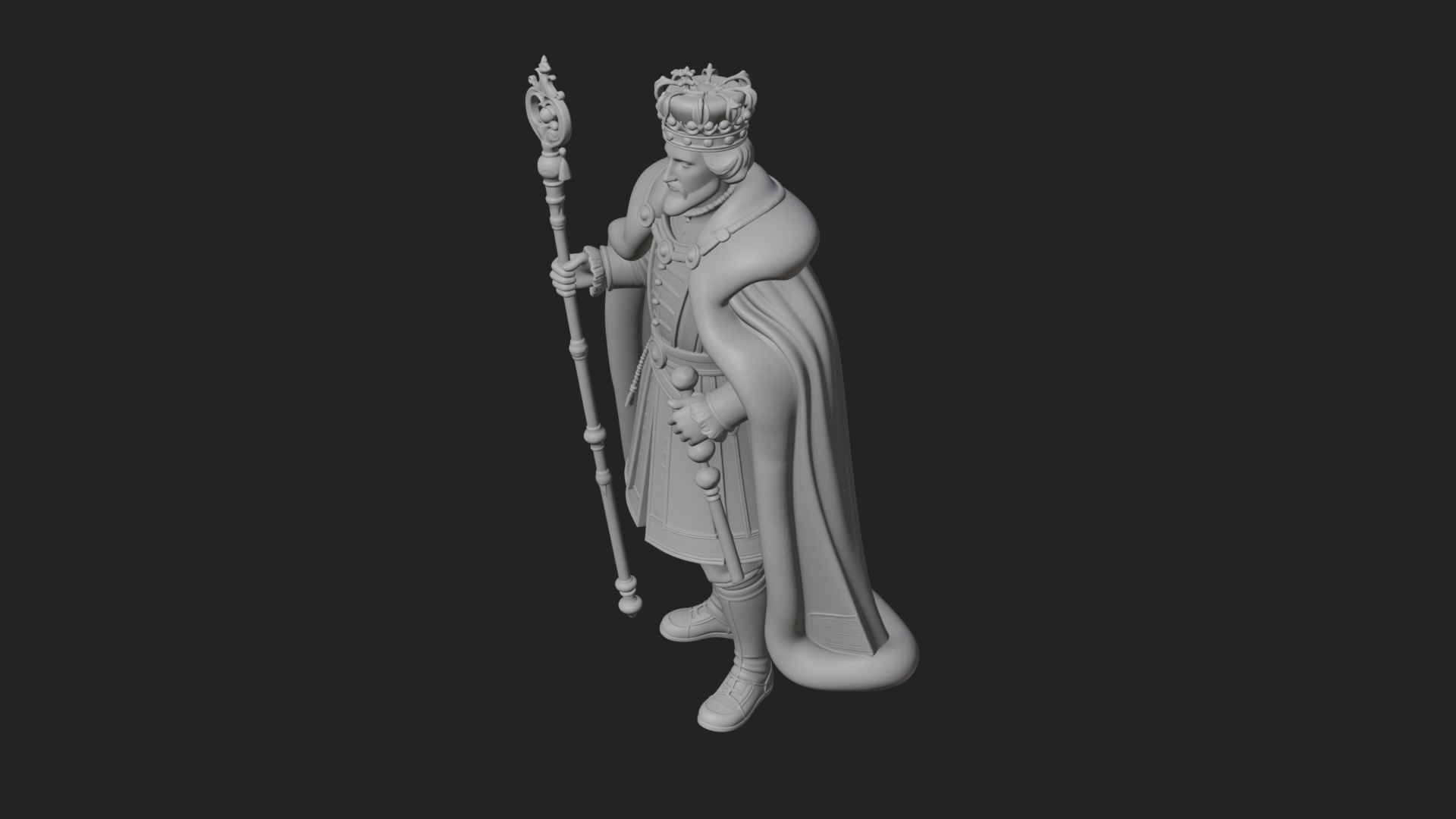 Crowned Bearded King Statue Design 7 3D Print Model 3D Model
