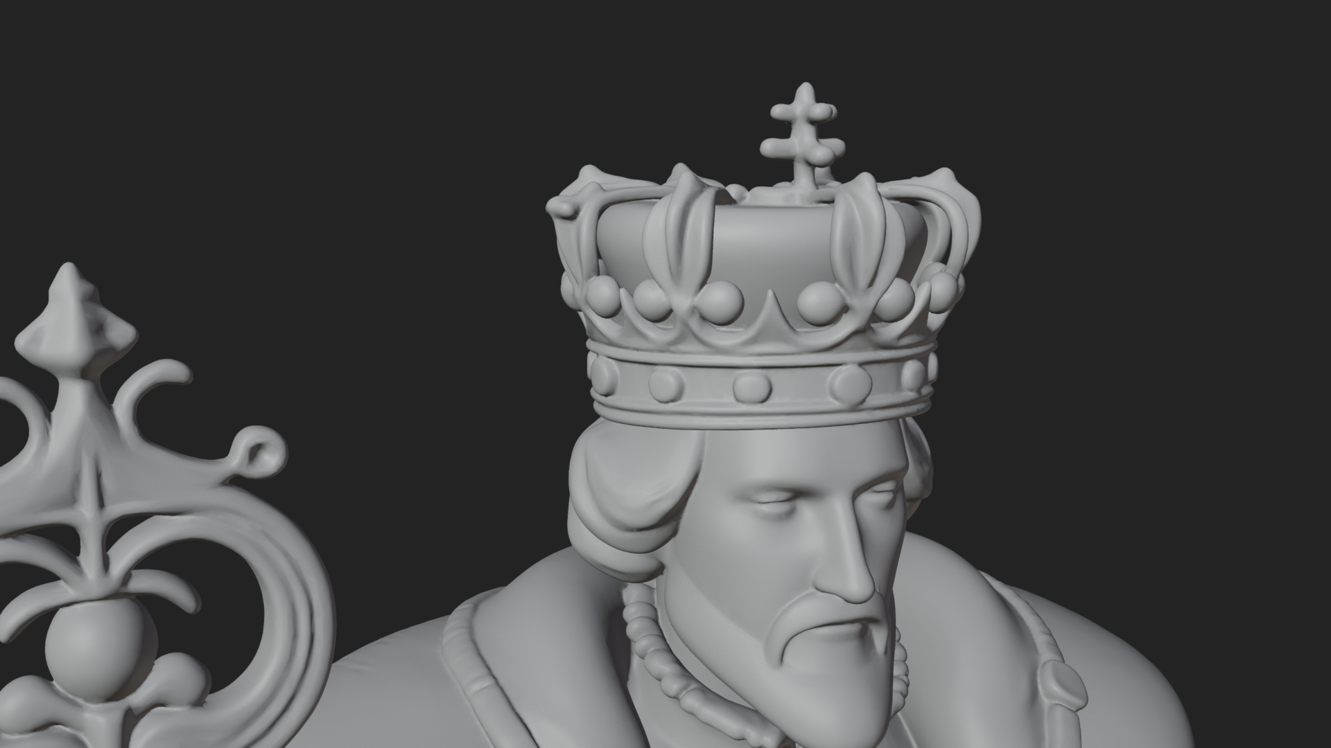 Crowned Bearded King Statue Design 7 3D Print Model 3D Model
