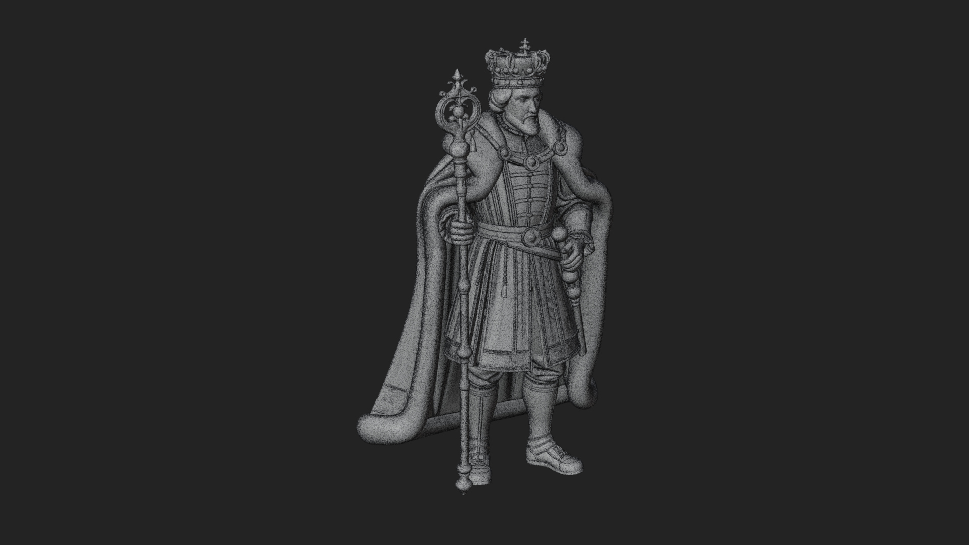 Crowned Bearded King Statue Design 7 3D Print Model 3D Model