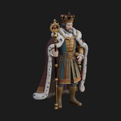 Crowned Bearded King Statue Design 7 3D Print Model