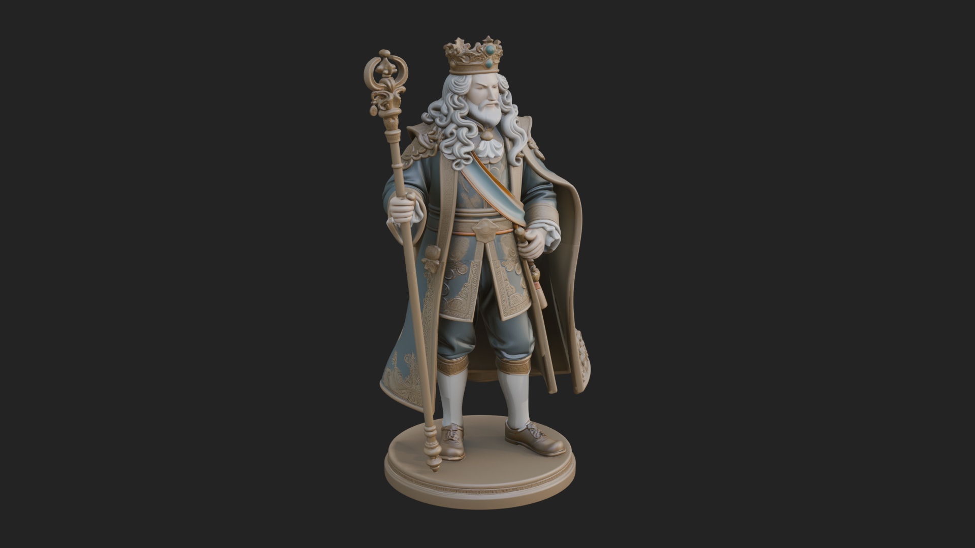 Crowned Bearded King Statue Design 8 3D Print Model 3D Model