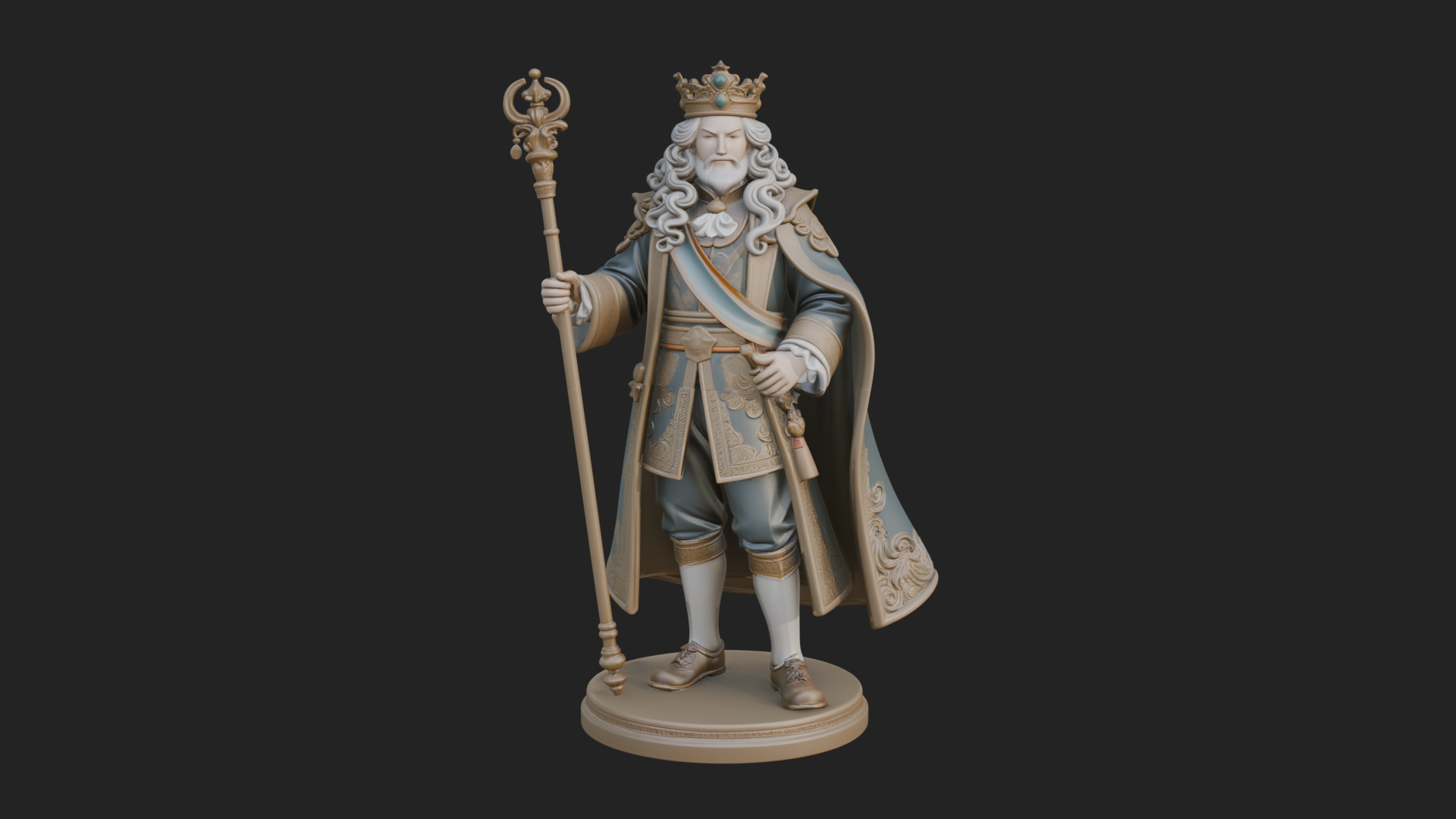 Crowned Bearded King Statue Design 8 3D Print Model 3D Model