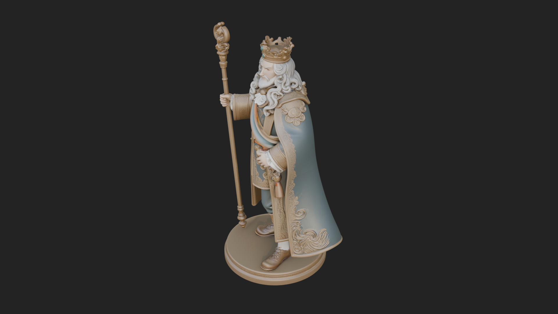 Crowned Bearded King Statue Design 8 3D Print Model 3D Model
