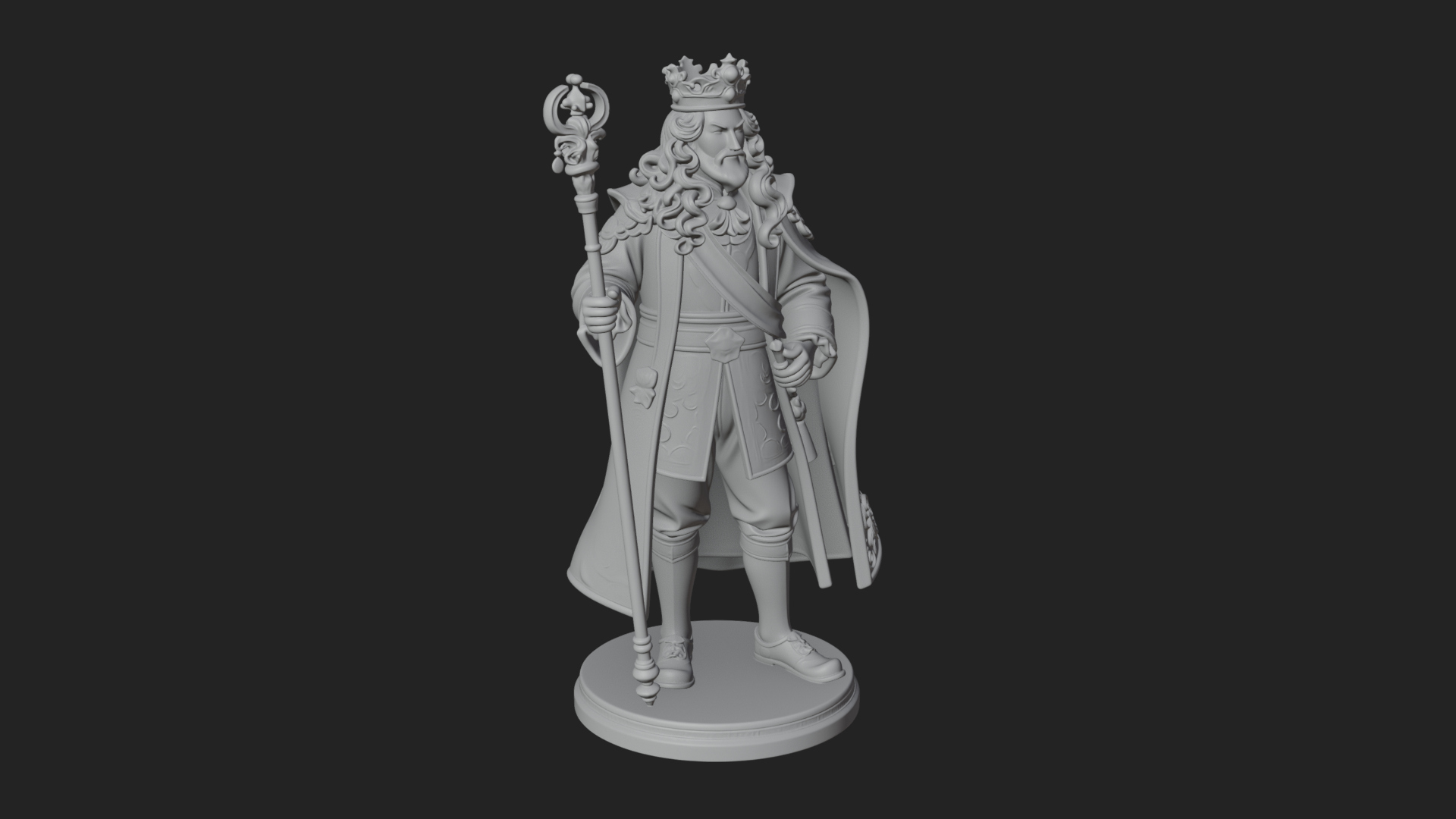 Crowned Bearded King Statue Design 8 3D Print Model 3D Model