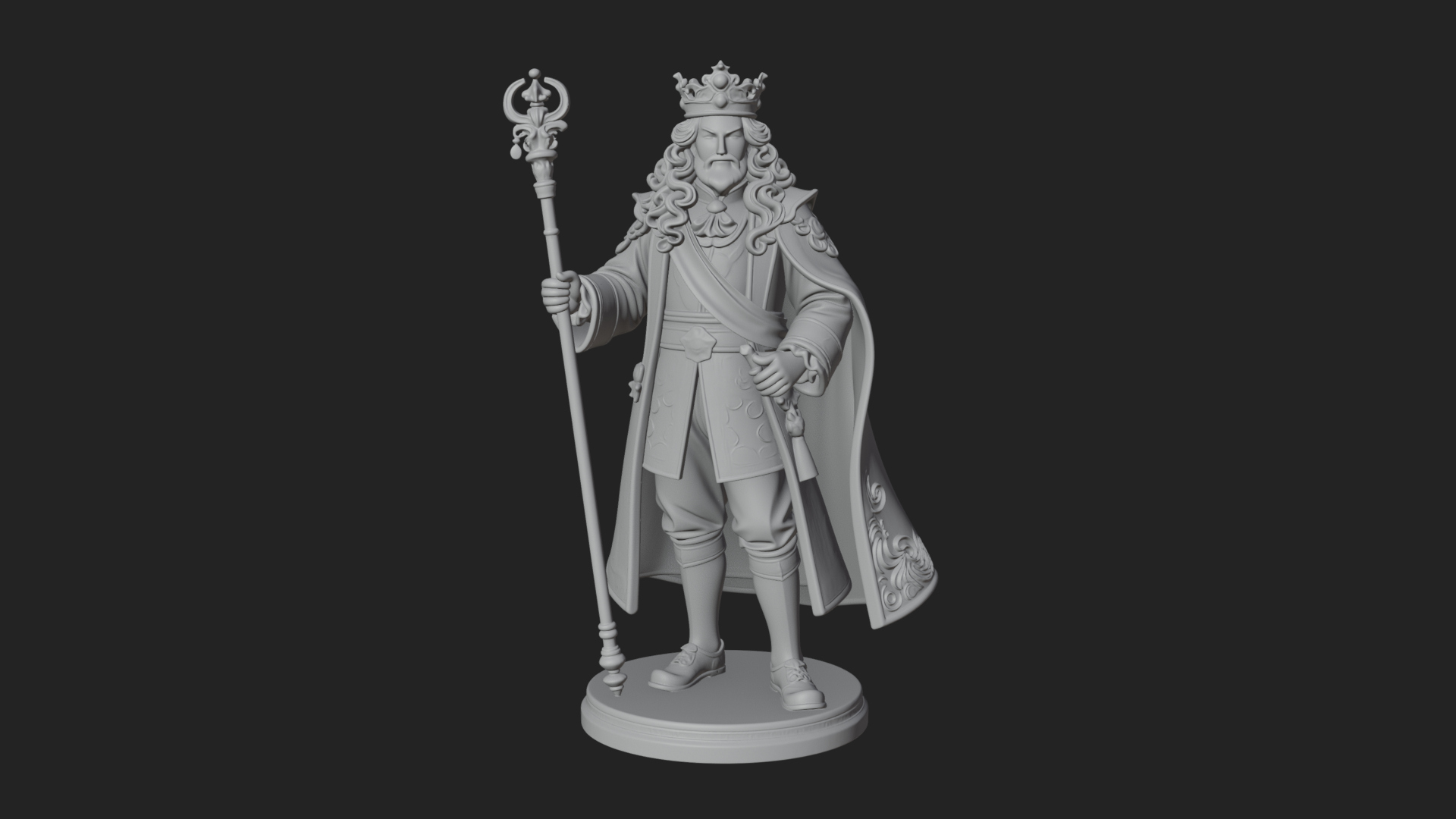 Crowned Bearded King Statue Design 8 3D Print Model 3D Model