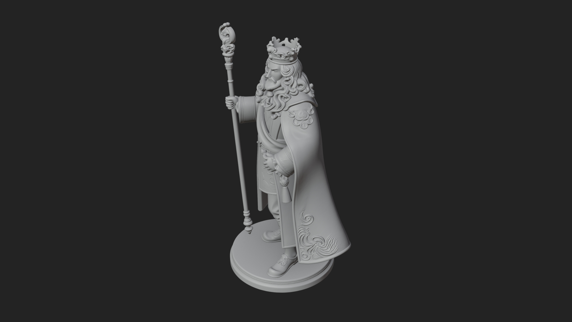 Crowned Bearded King Statue Design 8 3D Print Model 3D Model